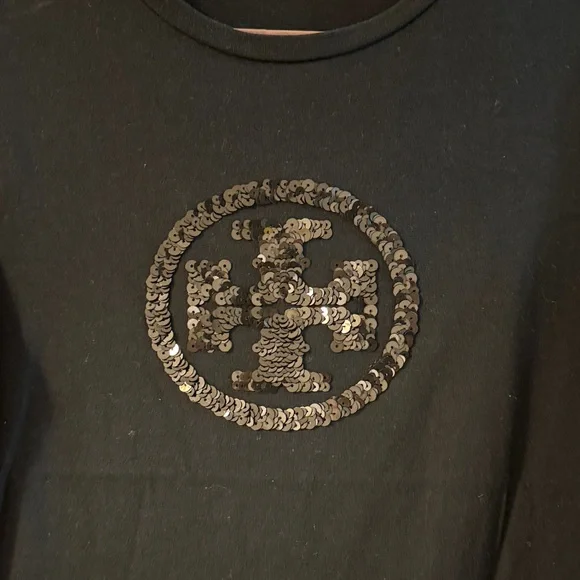 Tory Burch Black Sequin Emblem Tee - Picture 2 of 4
